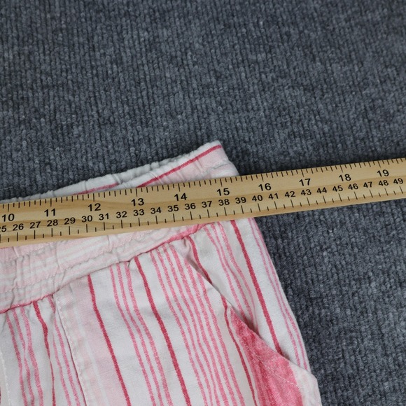 Linen Blend Pants Womens Medium Pink Striped Drawstring Elastic Waist Pockets - Picture 6 of 12